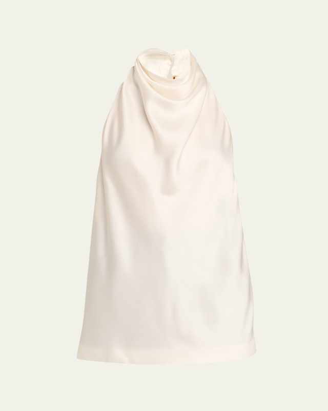 Satin Backless Cowl Halter Top